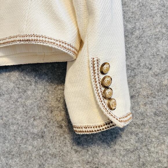 Veronica Beard Jacket Womens 12 Ivory Tweed Trim Makayla Gold Button Blazer - Picture 8 of 14